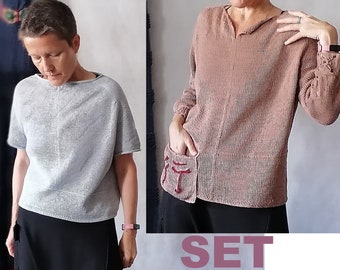 SET of 2 Stylish everyday blouses big size. Casual top oversize. Crochet loose sweater. Business outfit. Street fashion clothing plus size