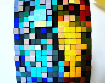 Eu sou tudo / Arte de parede em madeira / Mosaico de parede em madeira 3D / Retrato abstrato / Peça única / 80x60 cm