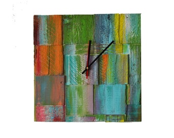 Rainbow Garden / Wood wall clock / Geometric mosaic / Unique Liliana Stoica