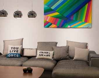 150 x 100 cm "Ultramarin" - da dívida do oceano - arte de parede de madeira de grandes dimensões / mosaico de parede 3D / peça única