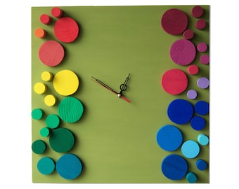 Deco Rainbow bubbles / Wood wall clock / Geometric mosaic / 25x25 cm 10x10 inch