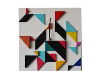Butterflies / Wood wall clock / Geometric mosaic / Unique design Liliana Stoica
