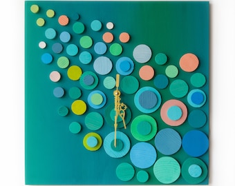 Relógio de parede Deco Turquesa / Madeira / Relógio Geométrico / Relógio Mosaico Turquesa