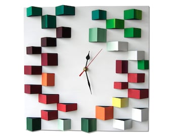 Deco Angles / Wood wall clock / Geometric mosaic /  design Liliana Stoica