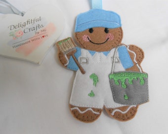 Painter gifts for painters, decorator gifts for painters, gift for painter, gift for decorator, felt embroidered ornaments, gingerbread man