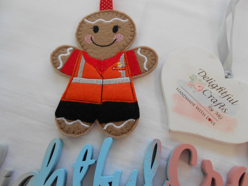 Postman gift idea gift, Royal Mail gifts, post man gifts for mailman, gingerbread postman gifts, felt gingerbread man gifts image 2