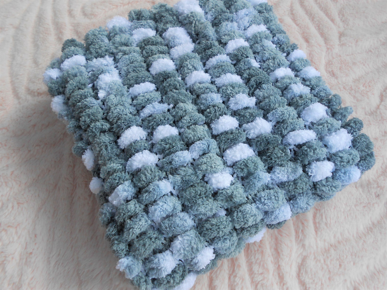 Hand knitted pom pom baby blanket soft pom pom blanket for Etsy