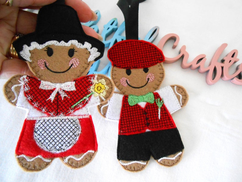 Welsh gingerbread boy and girl, welsh gifts for teachers, gingerbread man gifts, St Davids Day gift, patriotic decor hanging decoration image 1
