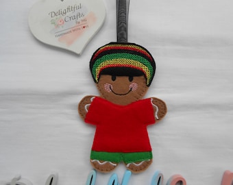 Jamaican gingerbread man, felt hanging decoration, rasta gifts, rastafarian ornament, car hanging accessories, reggae gifts