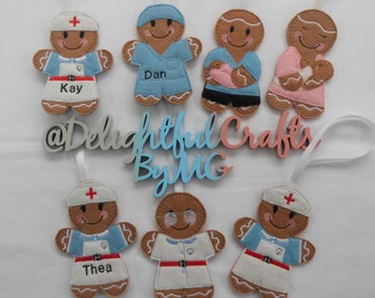 Medical gifts for nurses, felt nurse graduation gift, midwife gift, Felt gingerbread man gifts, gingerbread nurse gifts for women