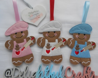 Gingerbread cake baker gifts, cake maker gift for cook, bakery gifts for cake maker, felt hanging decoration, felt embroidery gift ideas