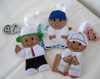 Cricket lovers gift for cricket lover ornament, wicket keeper gift, cricket umpire gift, cricket batsman, gingerbread man hanging decoration