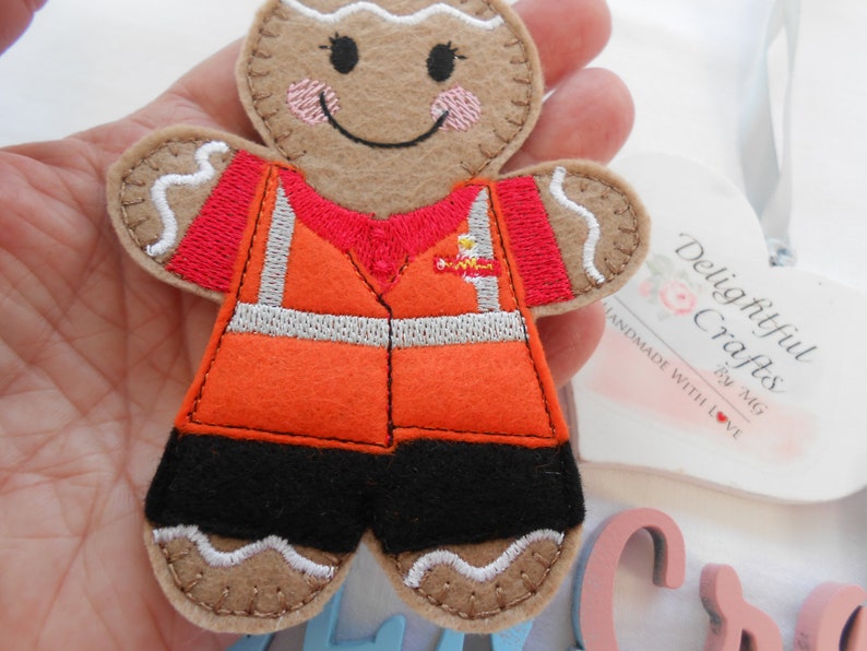 Postman gift idea gift, Royal Mail gifts, post man gifts for mailman, gingerbread postman gifts, felt gingerbread man gifts image 5