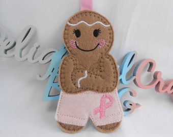 Breast cancer awareness gifts, breast cancer survivor gift, felt gingerbread man gifts, breast cancer survivor 2020, breast cancer ornament