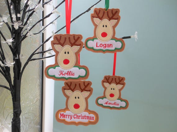 Personalised Christmas ornament, reindeer Christmas decoration, personalised tree decor, personalized Christmas ornaments, felt ornament