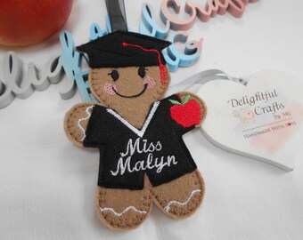 Teacher apple gift for teacher, personalised teacher gifts, teacher hanging decoration, felt gingerbread man gifts, teacher graduation gift