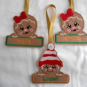 Personalized felt ornament for Christmas tree, personalised felt gingerbread tree ornament, felt embroidered decorations for kids.