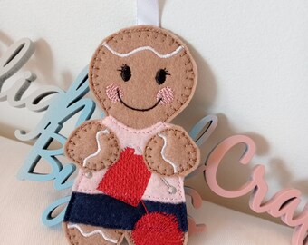 Hobby gift for knitter, knitting gifts for knitters, knitting gift, hobbies and crafts gift for knitter, gingerbread man hanging decor