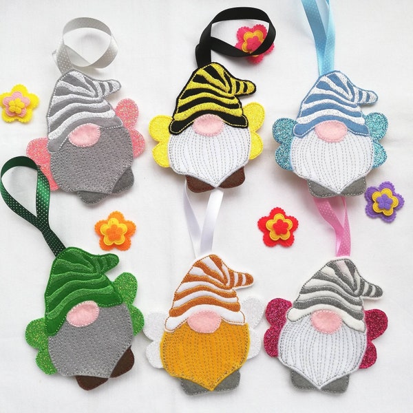 Felt gnome ornament, embroidered gnomes and gonks, gift for gnome lover, gnome decoration for home