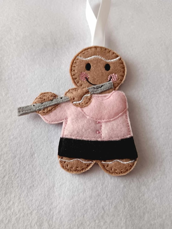 Flute player gift for musician, gift for music lover, flute music player gifts, flute instrument gift, felt embroidered bauble hangers