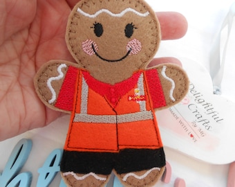 Postman gift idea gift, Royal Mail gifts, post man gifts for mailman, gingerbread postman gifts, felt gingerbread man gifts