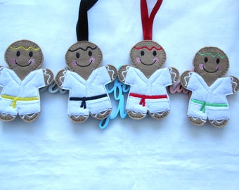 Karate gifts for kids, Judo gifts, martial arts karate, karate for girls, felt gingerbread man karate belt, felt gingerbread ornaments