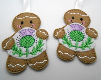 Thistle gift for her, thistle decoration gift for him, St Andrews day gift idea, felt embroidered gingerbread hanging decoration,