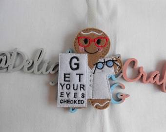 Optician gift for ophthalmologist gift, optometrist gift in UK, gingerbread man hanging decoration, felt gingerbread man gifts