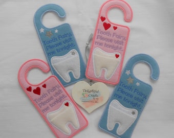 Tooth fairy door hanger, personalized tooth fairy door hanger, tooth fairy boy, tooth fairy girl, tooth holder for door, felt door hanger