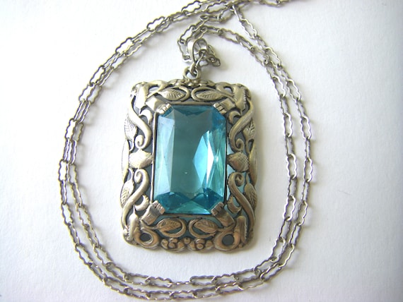 ANTIQUE STERLING NECKLACE Turquoise Antique Glass