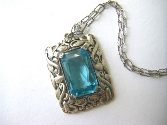 ANTIQUE STERLING NECKLACE Turquoise Antique Glass… - image 4