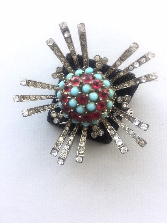 ANTIGUE BROOCH . 1940s retro pin / pendant Antique Tu… Gem