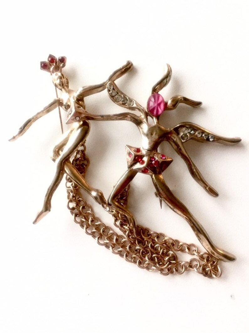 CHATELAINE PINS antique chatelaine dansers.Art Nouvea pins.