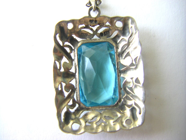 ANTIQUE STERLING NECKLACE Turquoise Antique Glass Pendant, Antique floral sterling necklace Sterling glass antique necklace image 6