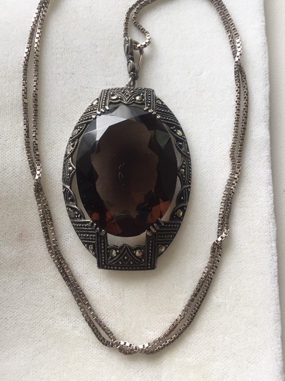 ANTIQUE STERLING NECKLACE Amber glass Antique Neck