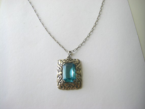 ANTIQUE STERLING NECKLACE Turquoise Antique Glass… - image 5