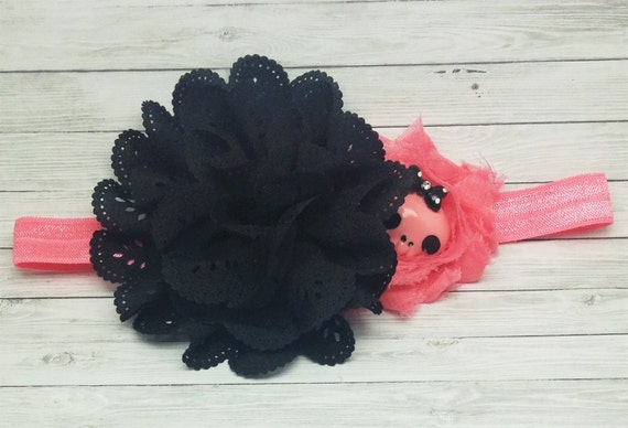 Black And Coral Skully Headband For Girl Head Tie Style Etsy