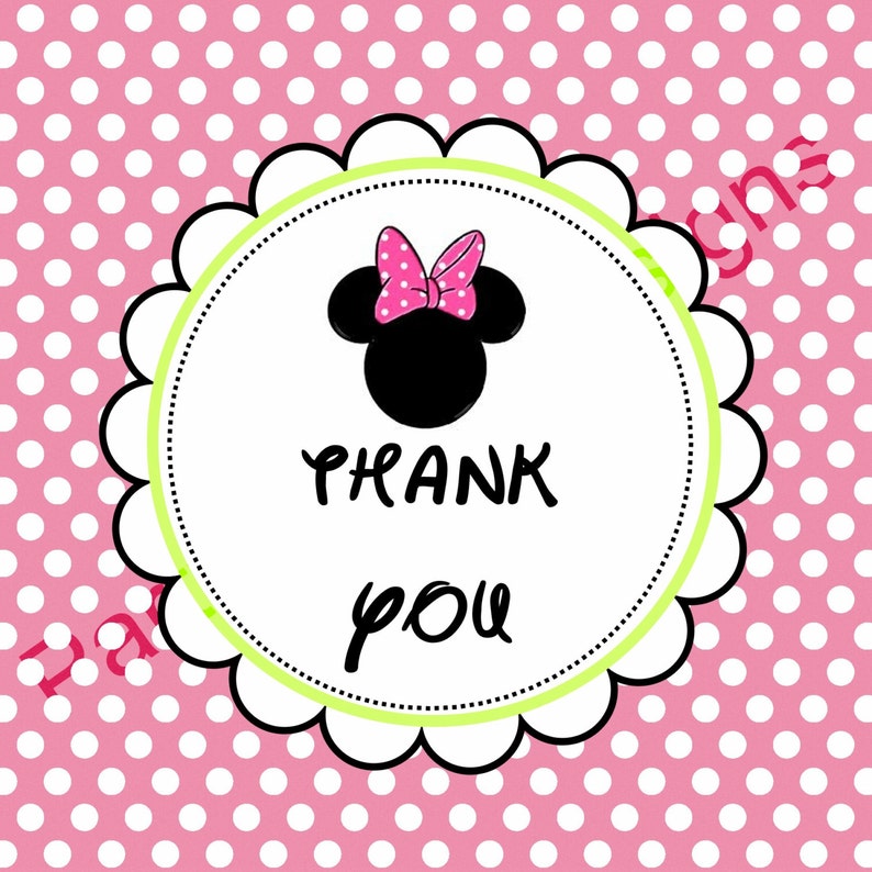 minnie mouse bowtique 2 thank you tags printable file etsy