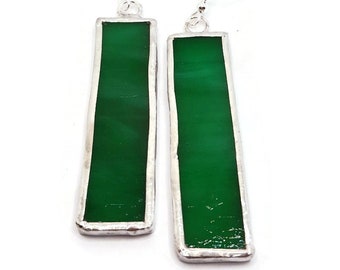 Green Long Earrings, Stained Glass Dangle Earrings, Emerald Green earrings, Bridesmaid gift, Minimalist Earrings, Geometric Earrings