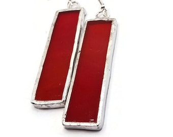Long Dangle Earrings Red Earrings Stained Glass Jewelry Gift for Mom Elegant Earrings Contemporary Jewelry  Ruby Red Earrings