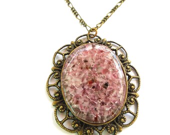 Victorian Necklace Romantic Gift Pink Necklace Fused Glass Pendant Necklace Grandmother Necklace Antique Style Gift for Mom Vintage Style