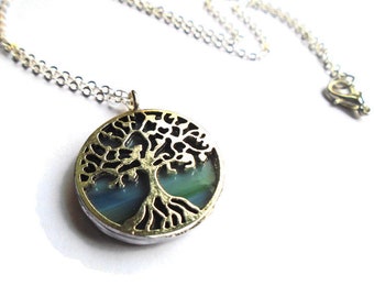 Small Tree of Life Necklace, Stained Glass Jewelry, Best Friend Necklace, Nature lover gift, Dainty Jewelry, Short Necklace, FAST SHIPPING