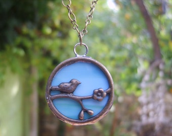 Bronze Stained Glass Bird, Nature Jewelry, Minimal Necklace, Charm Necklace, Contemporary Jewelry, Girlfriend Gift, Best friend gifts
