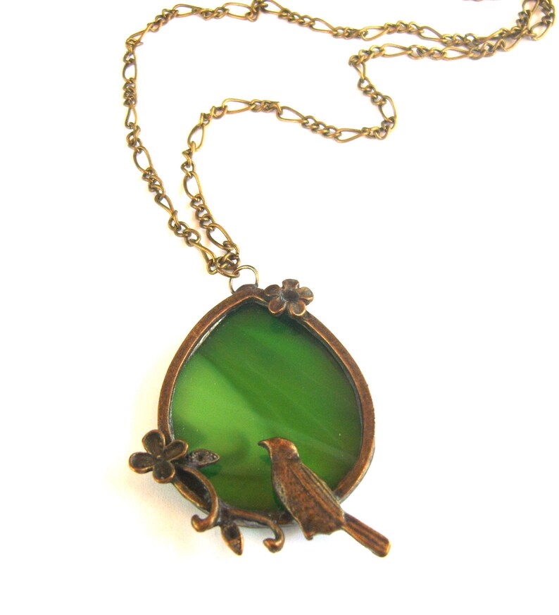 Bird Necklace Green Stained Glass Bird Jewelry Gift for Women Etsy