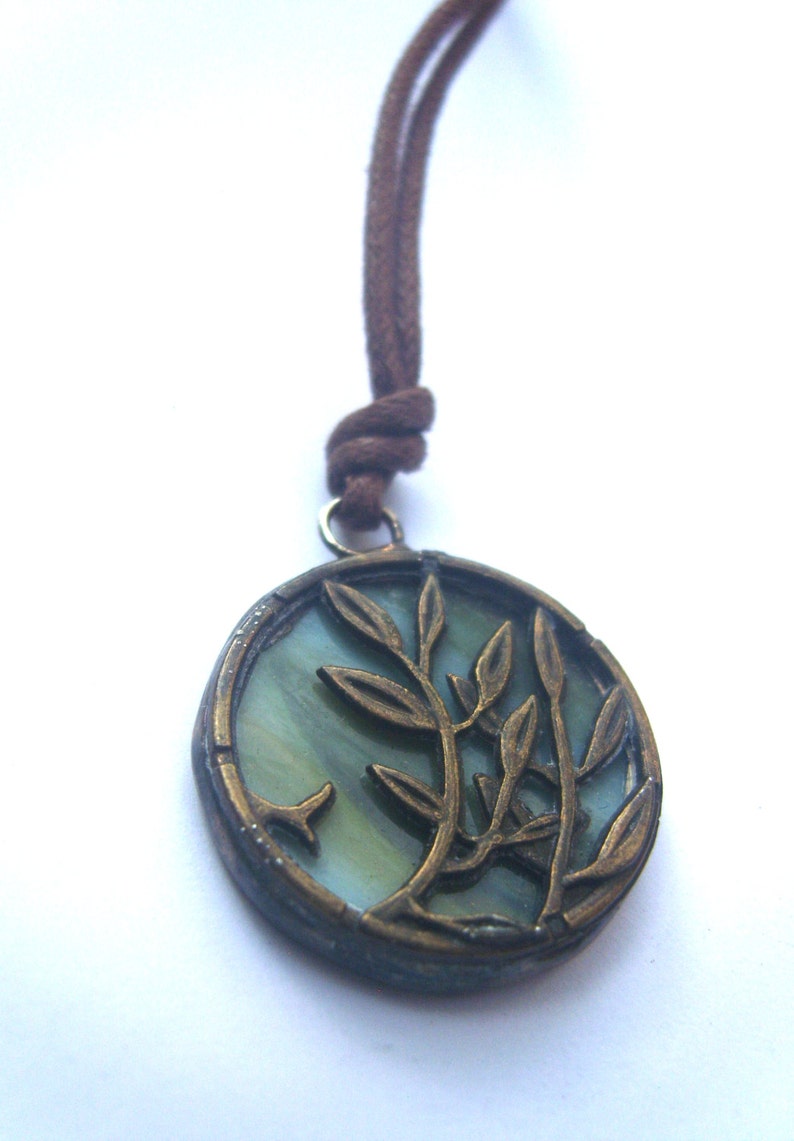 Nature Jewelry, Olive Tree Pendant, Athena Pendant, Stained Glass