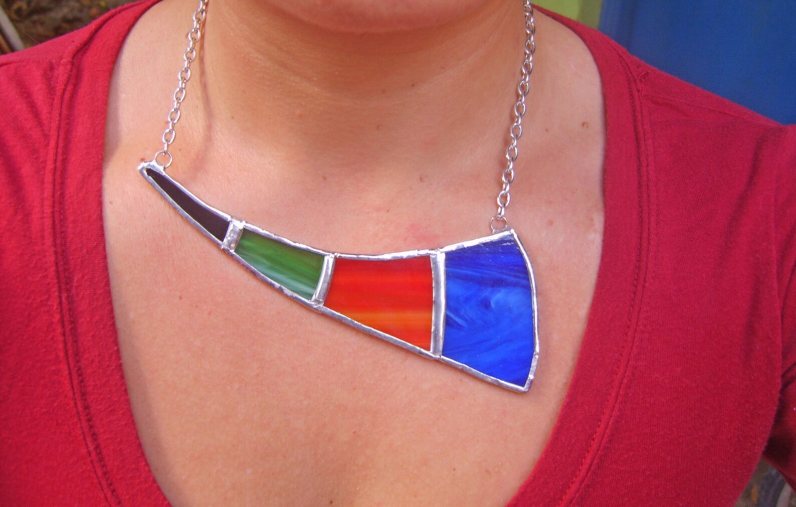 Stained Glass Statement Necklace Colorful Necklace Stained Etsy