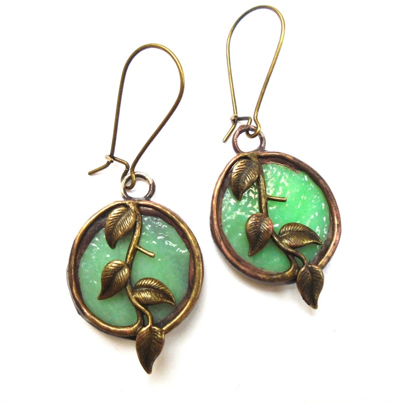 Dangle Olive Branch Earrings Stained Glass Earrings Boho Etsy