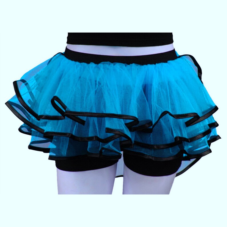 Blue Peacock Bustle Ribbon Tutu Skirt Tulle Clubbing Dance Rave Night Halloween