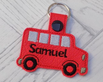 bus keyring, book bag tag, personalised keyring, back to school, school bag tag, personalised bag tag, keychain, kids name tag