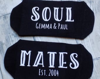 sole mates, soul mates, wedding socks, anniversary gift, personalised socks, cotton anniversary gift, couple socks, valentine's gift